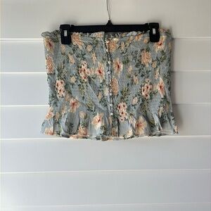 American Eagle Outfitters Floral Smocked Crop Top - Blue and Pink